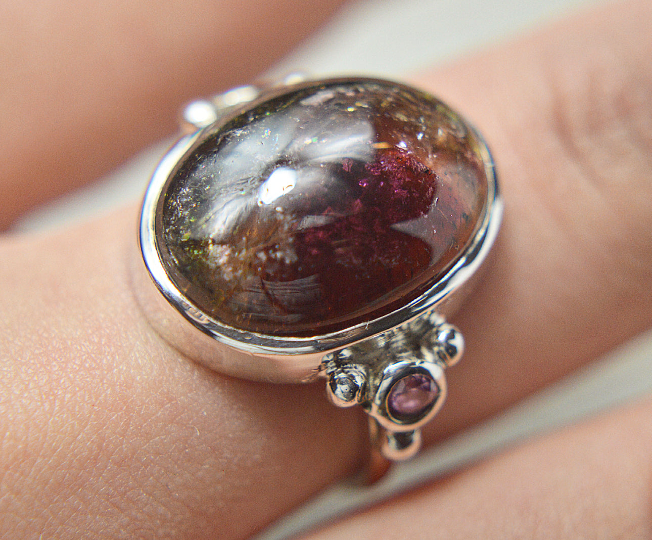 Watermelon Tourmaline Ring With Pink Cubic Zirconia
