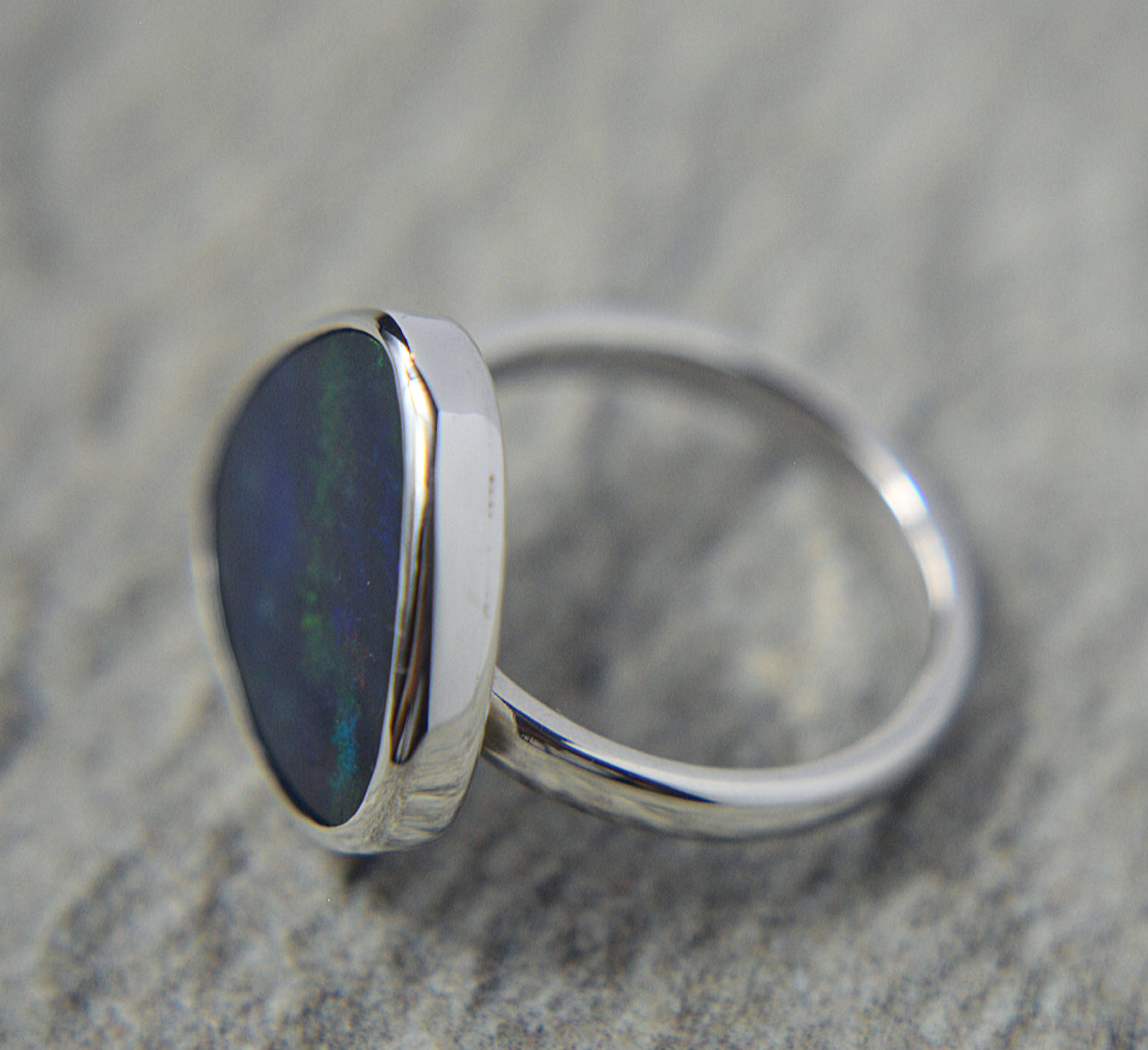 925 Sterling Silver and Australian Deep Blue Opal Ring
