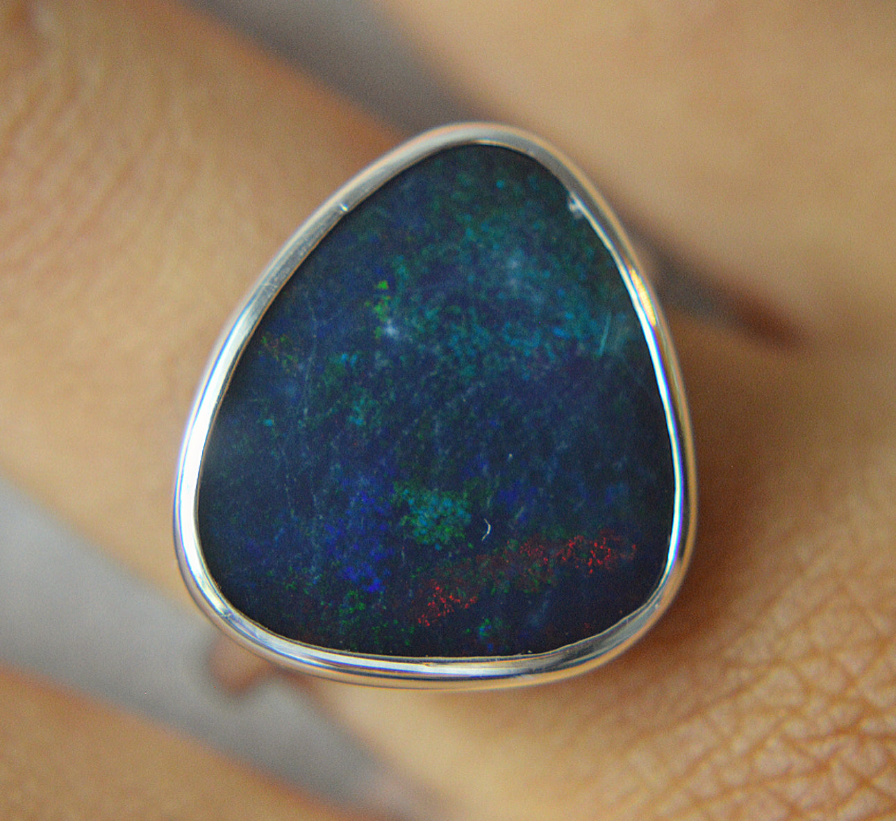 925 Sterling Silver and Australian Deep Blue Opal Ring