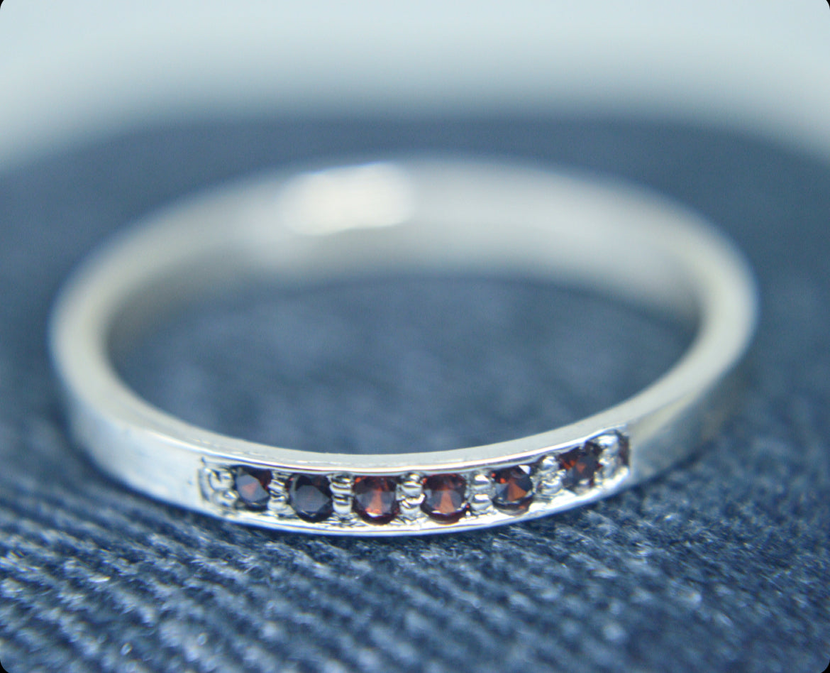 Sterling Silver and Garnet Pavé Band