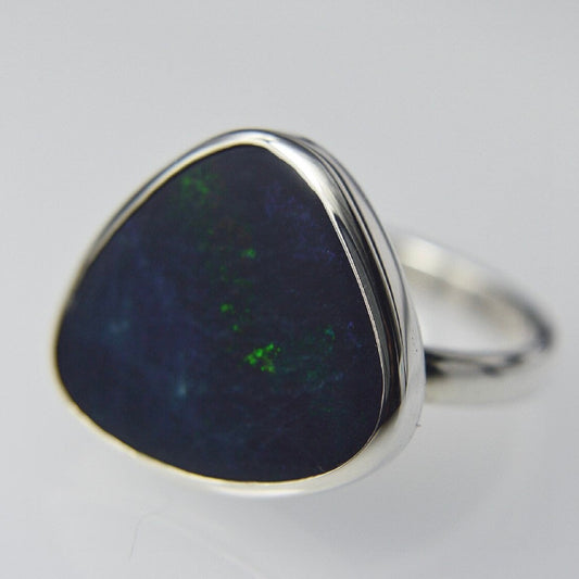 925 Sterling Silver and Australian Opal Free Shape Statement Ring.